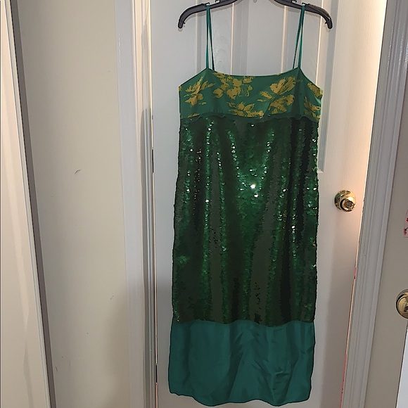 NWT-  Zara Festive green and yellow Maxi dress with beads - Picture 1 of 10